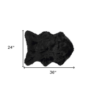 2' X 3' Black Faux Sheepskin Animal Print Washable Area Rug