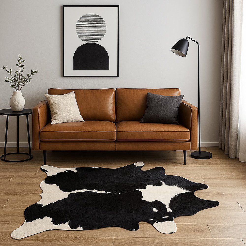 6' X 7' Tan And White Cowhide Cowhide Print Area Rug