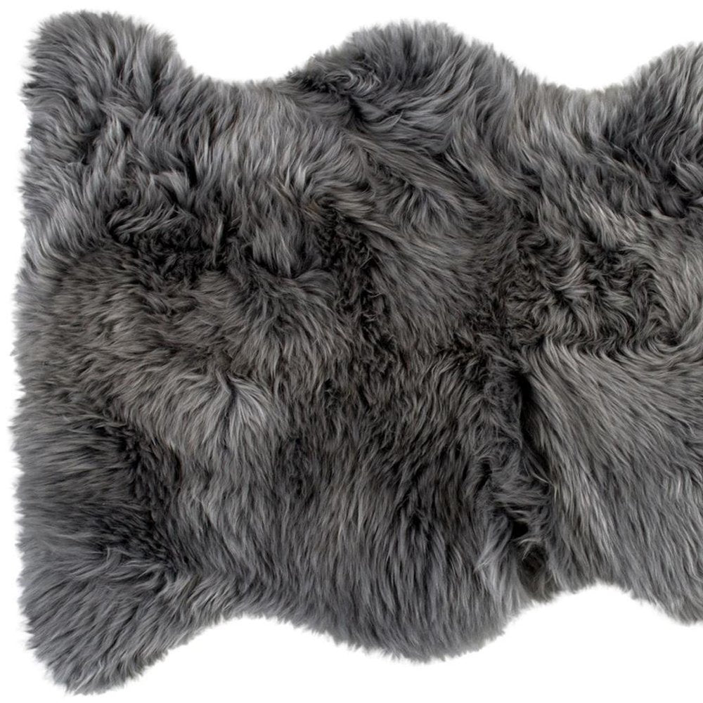2' X 3' Gray Genuine Sheepskin Animal Print Shag Area Rug