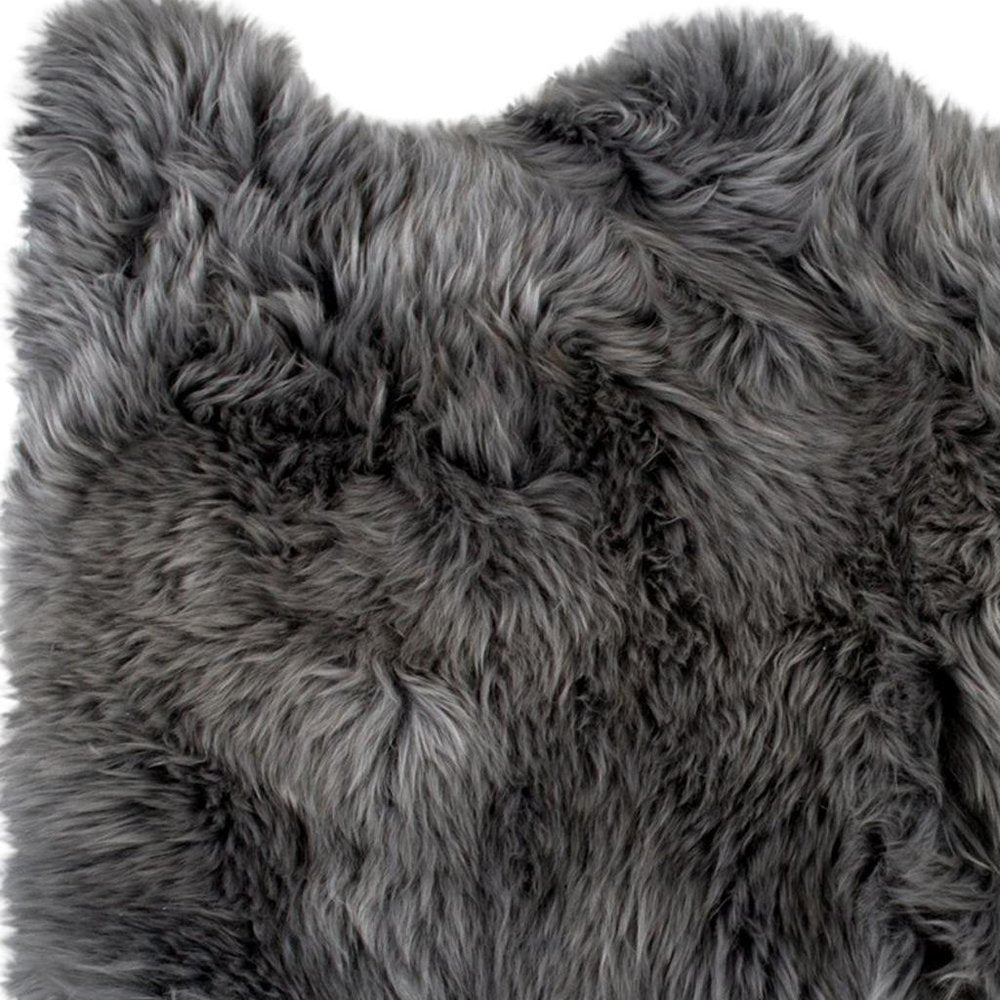 2' X 3' Gray Genuine Sheepskin Animal Print Shag Area Rug