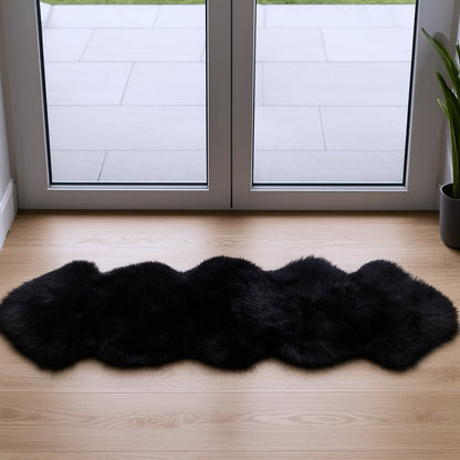 6' Runner Gold and White Wool Shag Sheepskin Area Rug