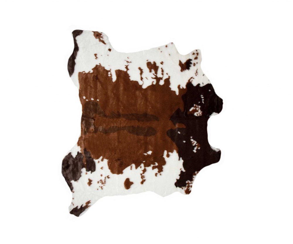 4' X 5' Brown And White Cowhide Print Hand Knotted Area Rug
