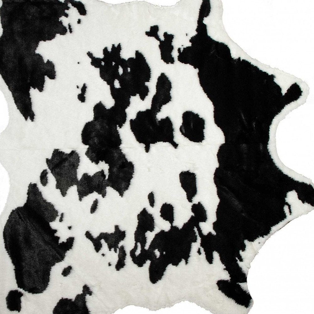 4' X 5' Black And White Faux Cowhide Animal Print Washable Area Rug