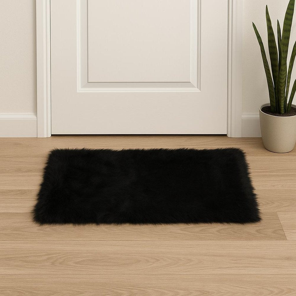 2' X 3' Black Faux Fur Animal Print Area Rug
