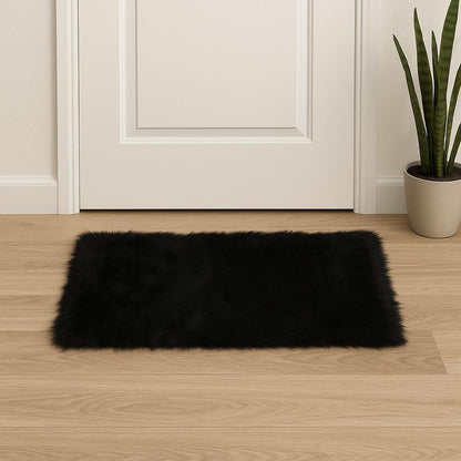 2' X 3' Black Faux Fur Animal Print Area Rug