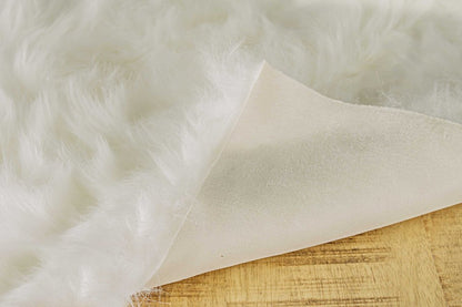 5' X 8' Off White Faux Fur Area Rug