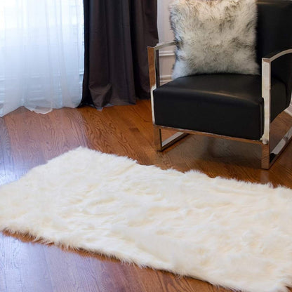 5' X 8' Off White Faux Fur Area Rug