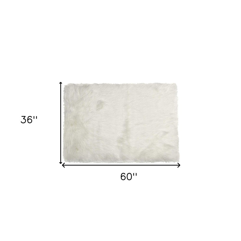 5' X 8' Off White Faux Fur Area Rug