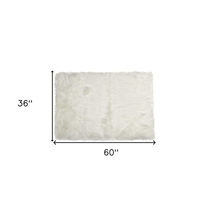 5' X 8' Off White Faux Fur Area Rug