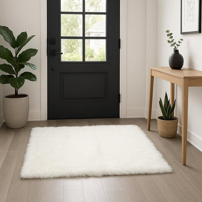 5' X 8' Off White Faux Fur Area Rug