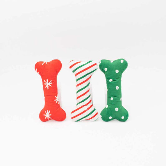 ZippyPaws Holiday Patterned Bones Regular Plush Dog Toy 3pk