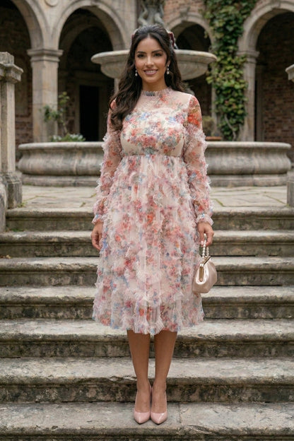 Floral Ruffle Sheer Midi Dress