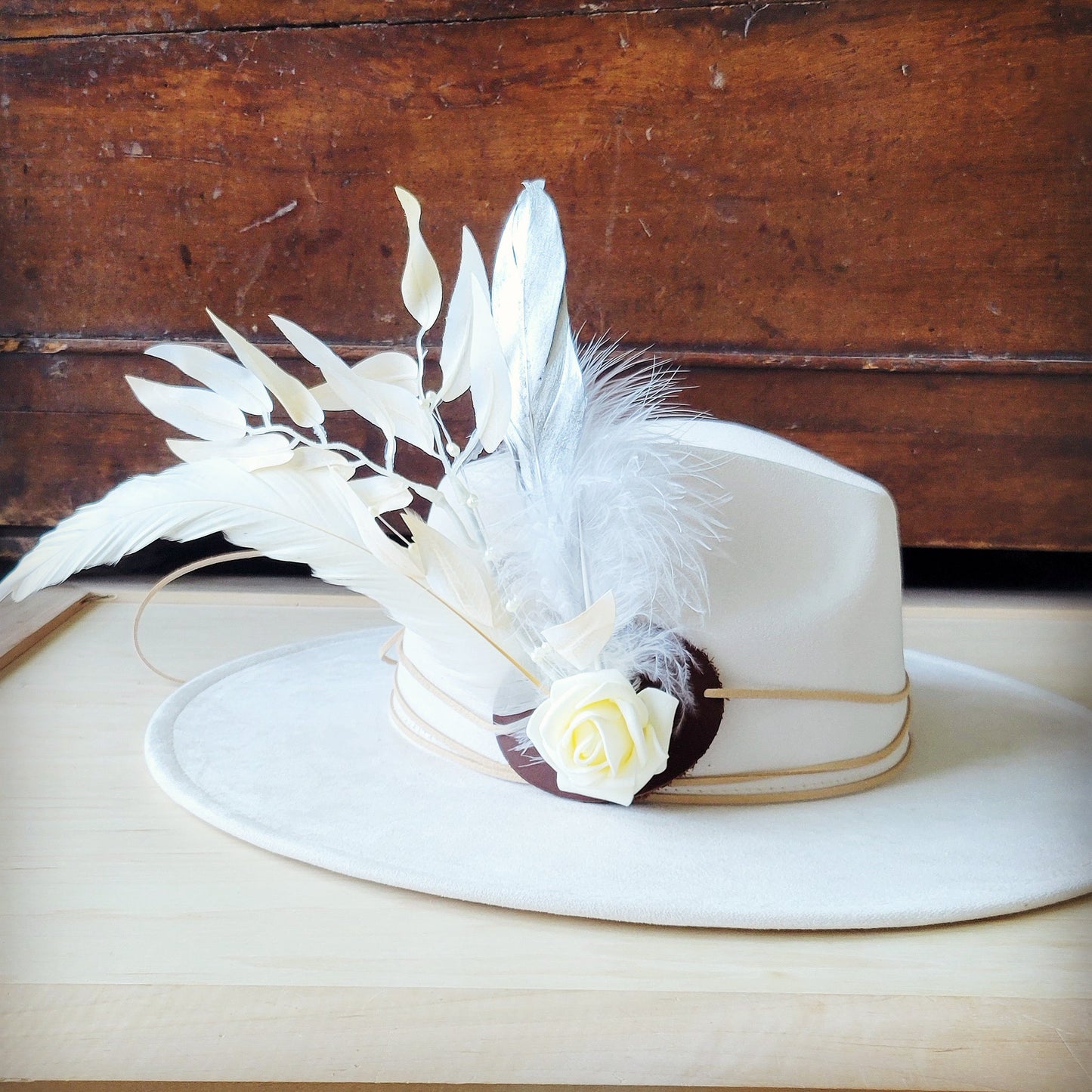 Boho Western Wedding Floral Bridal Hat Band Only Silver 987g