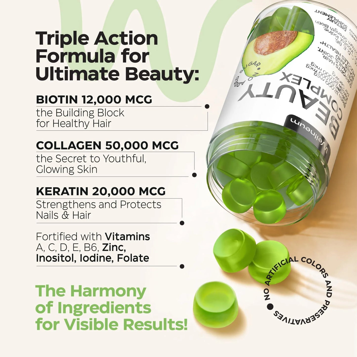 Biotin and Collagen Peptide Gummies for Hair Growth Skin and Nails