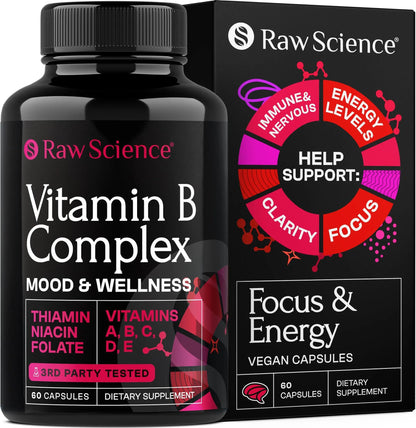 Vitamin B Complex Capsules B Vitamins: B1 B2 B3 B5 B6 B7 B9 B12 Biotin Folic Acid Vitamin C for Energy & Immune Support Supplement Super B Complex for