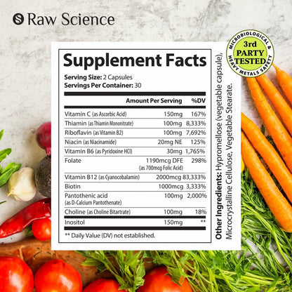 Vitamin B Complex Capsules B Vitamins: B1 B2 B3 B5 B6 B7 B9 B12 Biotin Folic Acid Vitamin C for Energy & Immune Support Supplement Super B Complex for