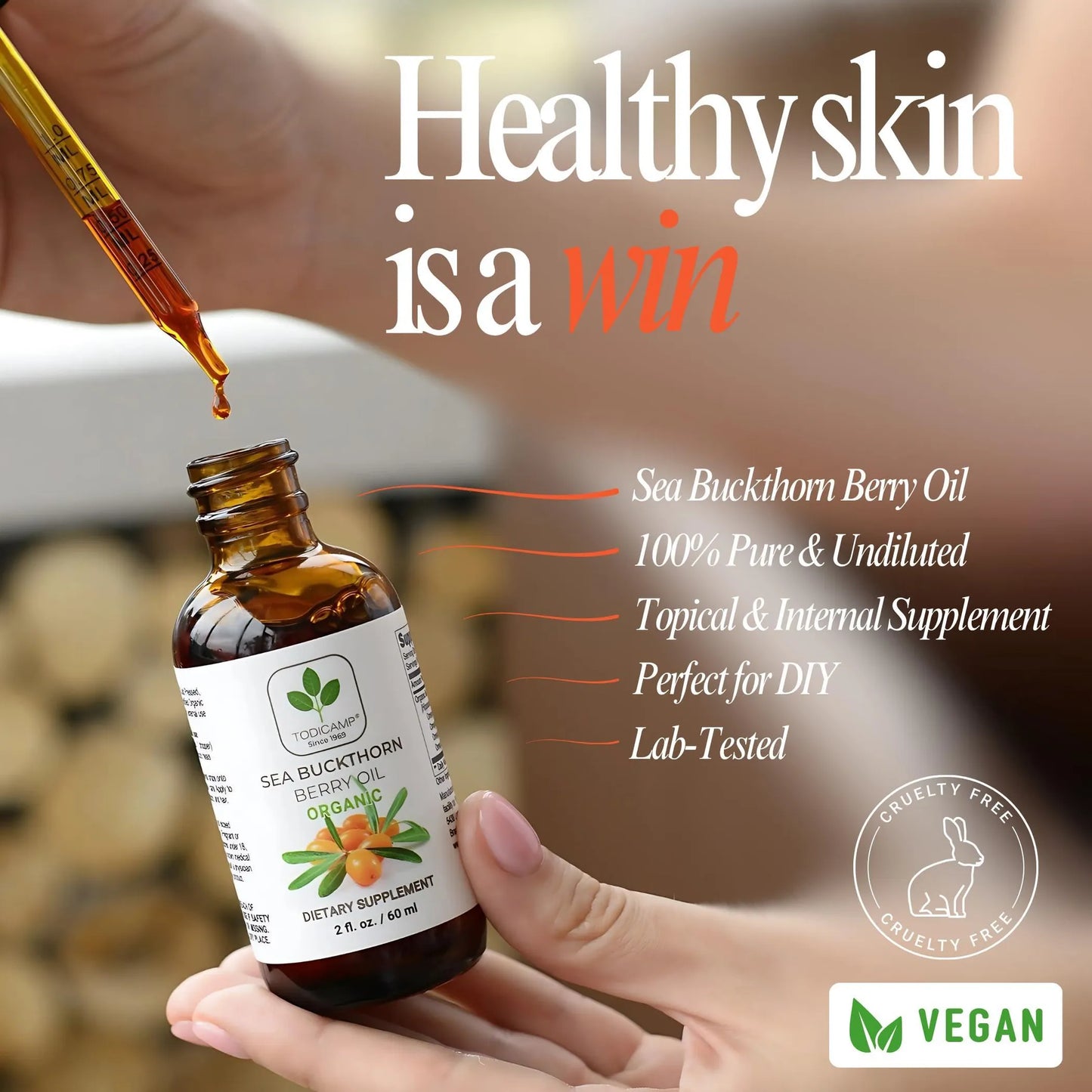 Organic Sea Buckthorn Oil 1 fl oz Cold Pressed Sea Buckthorn Berry Oil Seabuckthorn for Face Hair Body & Supplement