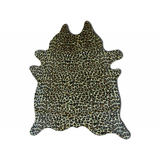 6' X 7' Brown And Black Cowhide Leopard Print Area Rug