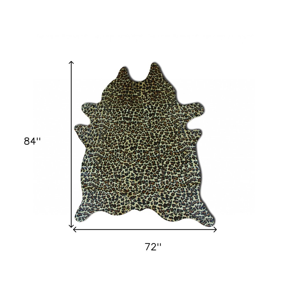 6' X 7' Brown And Black Cowhide Leopard Print Area Rug