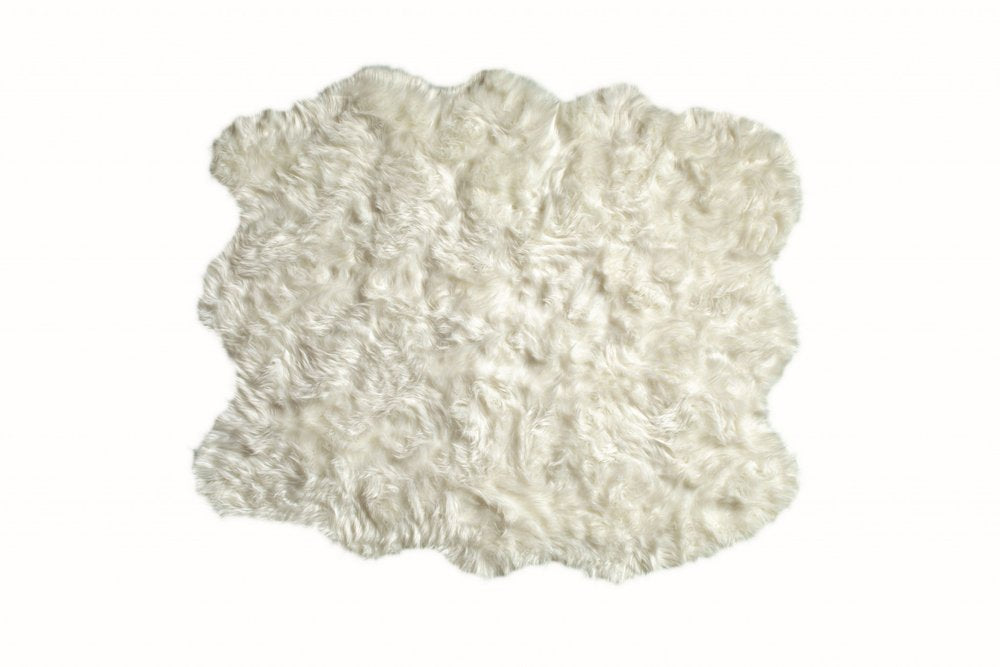 5' X 6' Off White Animal Print Shag Area Rug
