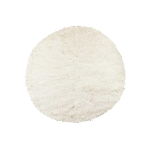 6' X 6' Off White Faux Fur Shag Washable Round Rug