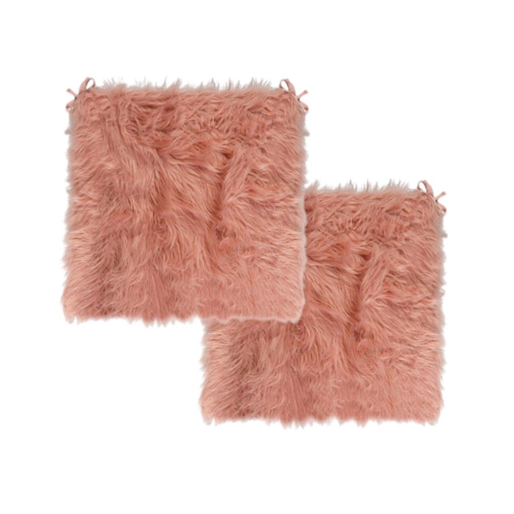 Set of Two 16" X 2" Black Faux Fur Chair Pads
