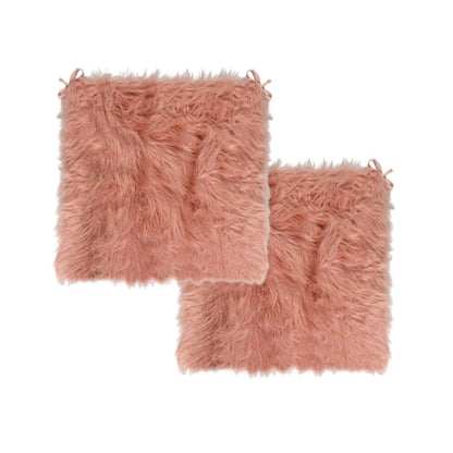 Set of Two 16" X 2" Black Faux Fur Chair Pads