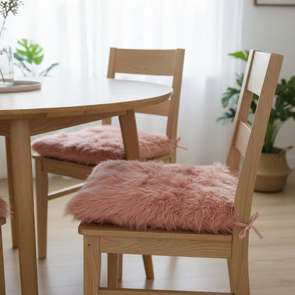 Set of Two 16" X 2" Black Faux Fur Chair Pads