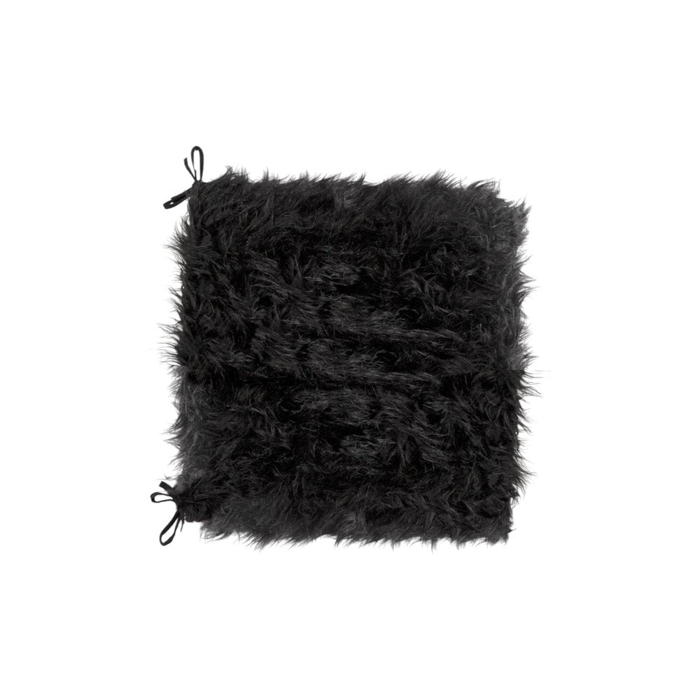 Set of Two 16" X 2" Black Faux Fur Chair Pads