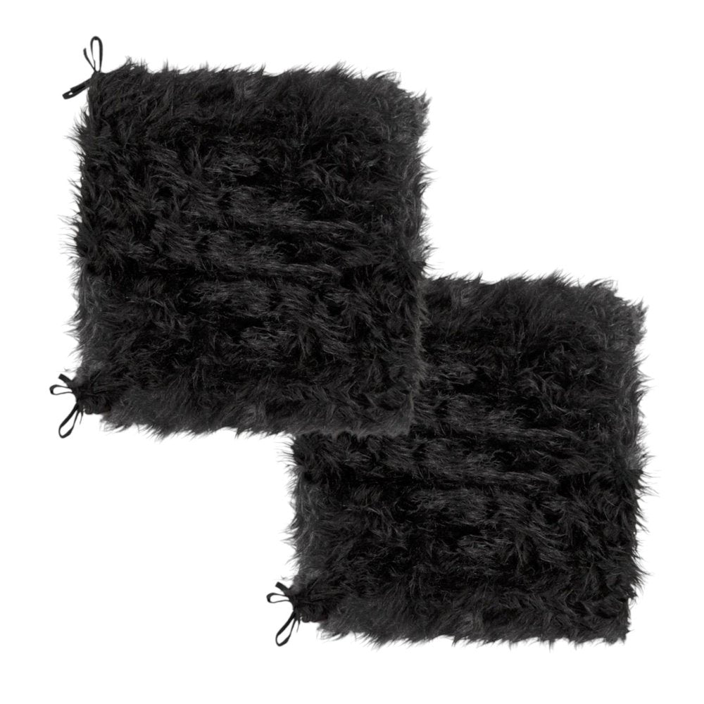 Set of Two 16" X 2" Black Faux Fur Chair Pads