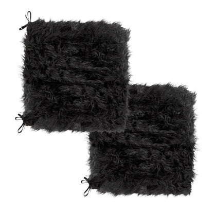 Set of Two 16" X 2" Black Faux Fur Chair Pads