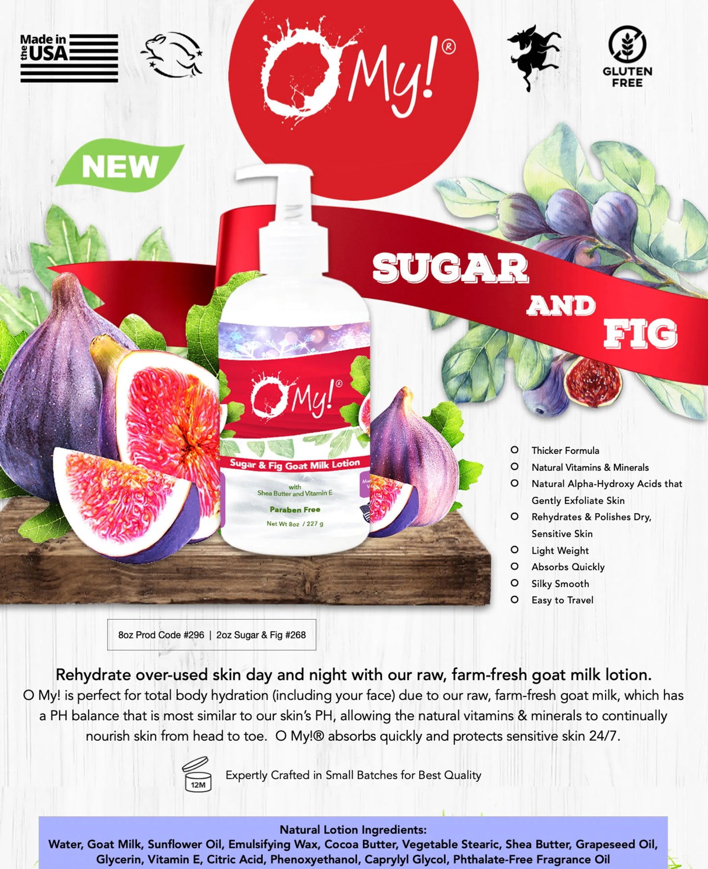 O My! Goat Milk Lotion - Made with Farm-Fresh Goat Milk - Free of Parabens & More - Shea Butter and Vitamin E - Leaping Bunny Certified - Handcrafted in USA