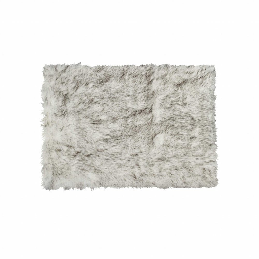 2' X 3' Gray And Ivory Faux Fur Area Rug