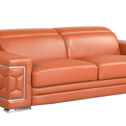 89" White Italian Leather Sofa With Silver Legs