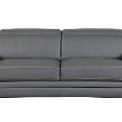 89" White Italian Leather Sofa With Silver Legs