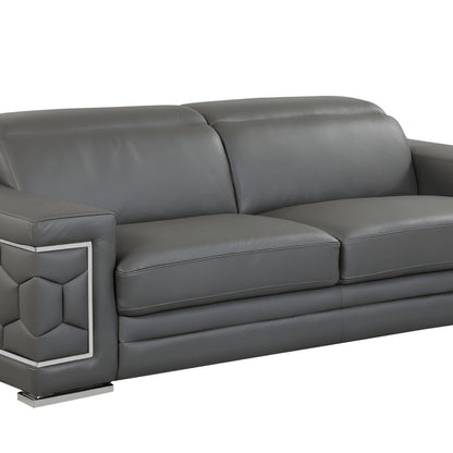89" White Italian Leather Sofa With Silver Legs