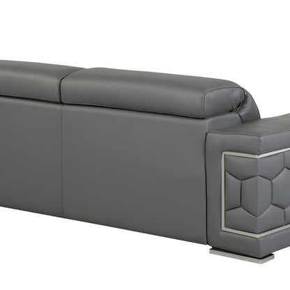 89" White Italian Leather Sofa With Silver Legs