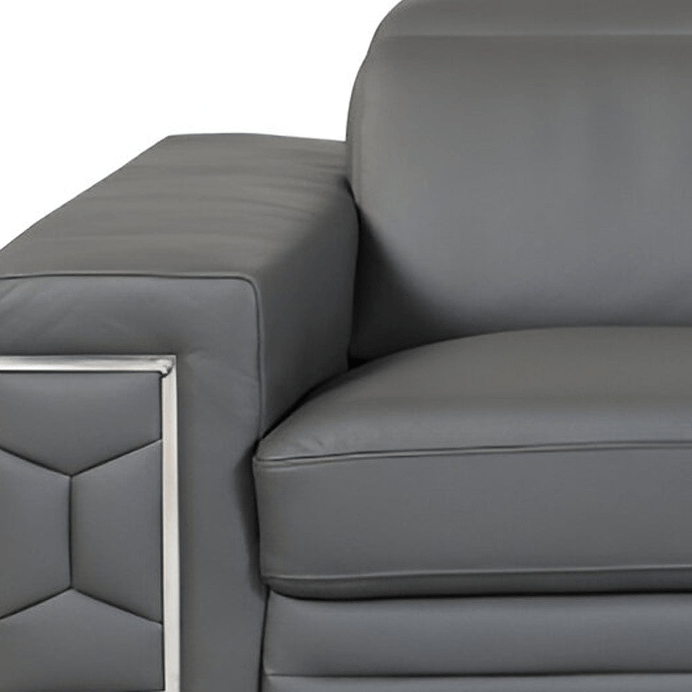 89" White Italian Leather Sofa With Silver Legs