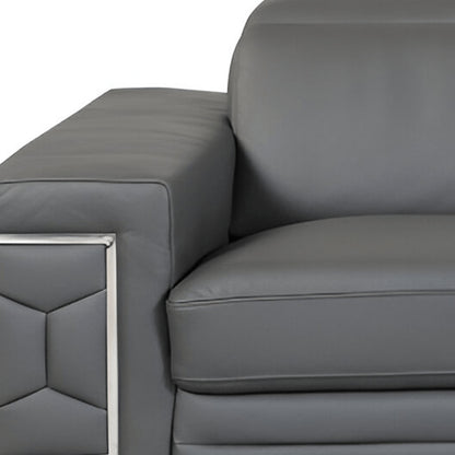 89" White Italian Leather Sofa With Silver Legs