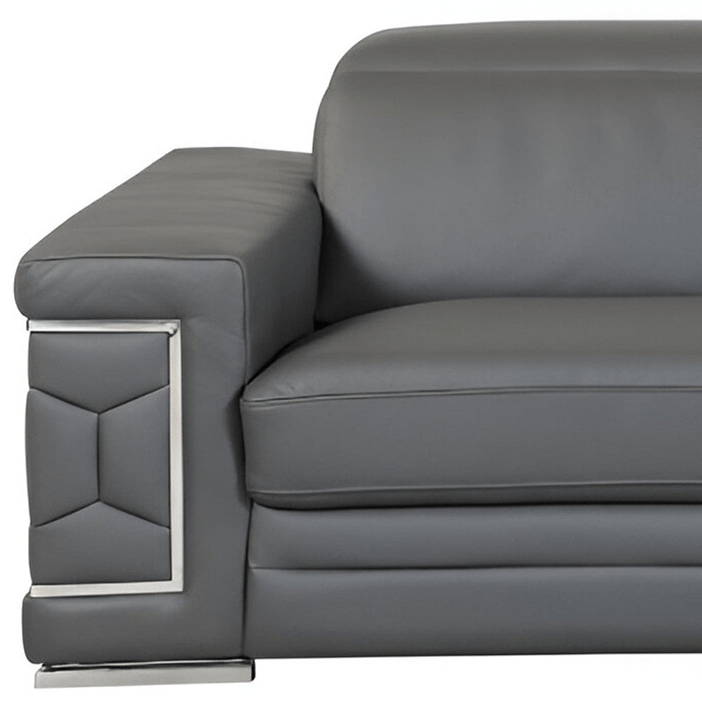 89" White Italian Leather Sofa With Silver Legs