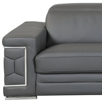 89" White Italian Leather Sofa With Silver Legs