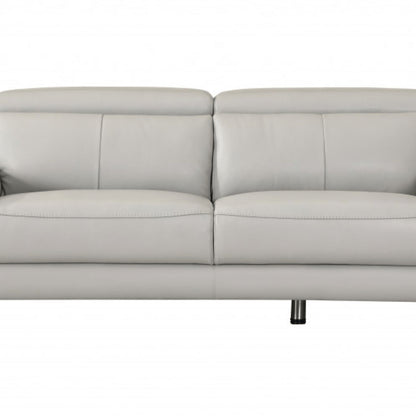 87" Dark Gray Italian Leather Sofa With Silver Legs