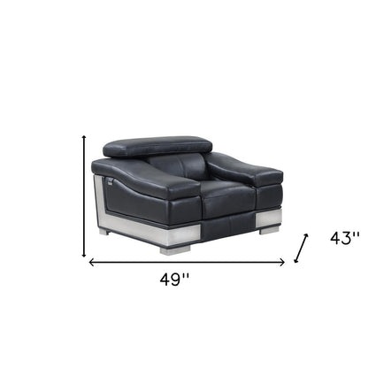 49" Gray Genuine Leather Arm Chair