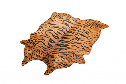 6' X 7' Brown And Black Cowhide Tiger Print Area Rug