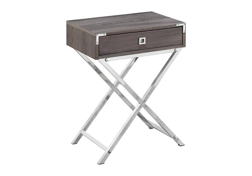 24" Black And Gray Wood And Metal End Table With Drawer