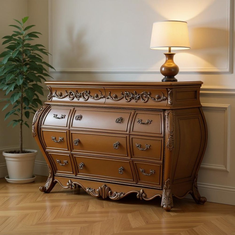 21" Brown Solid Wood Six Drawer