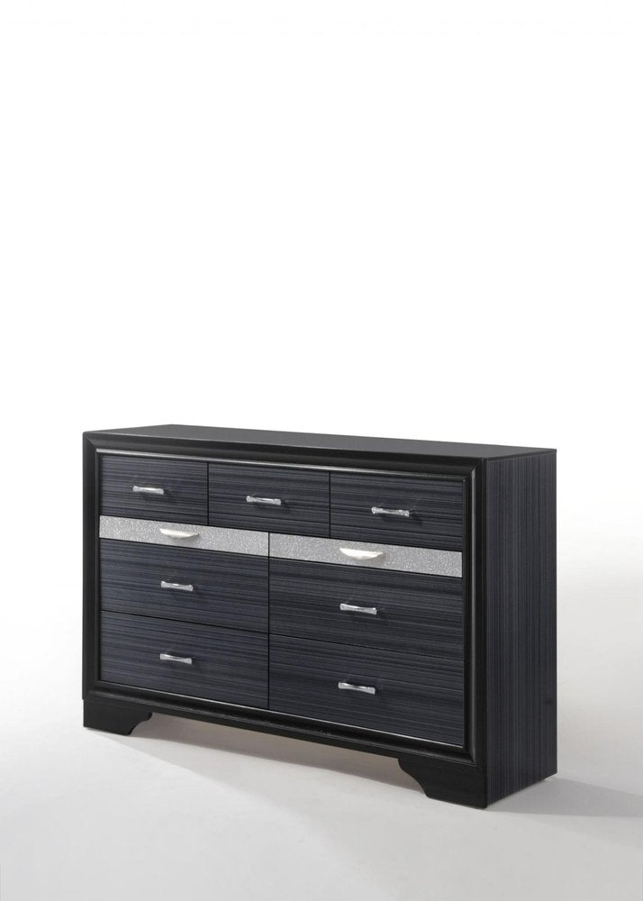 34" Black Solid Wood Six Drawer Chest