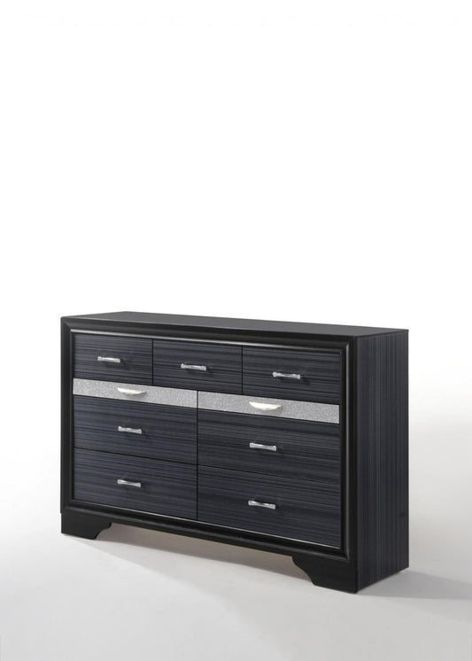 34" Black Solid Wood Six Drawer Chest