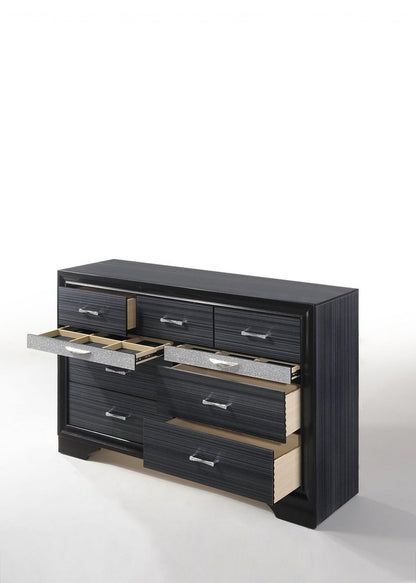 34" Black Solid Wood Six Drawer Chest