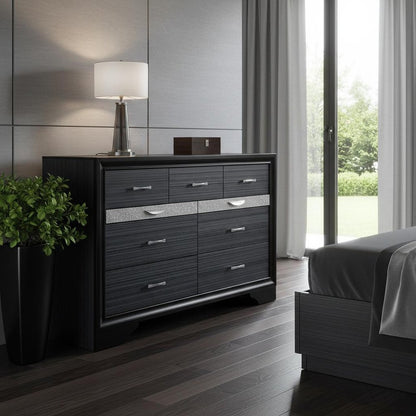 34" Black Solid Wood Six Drawer Chest